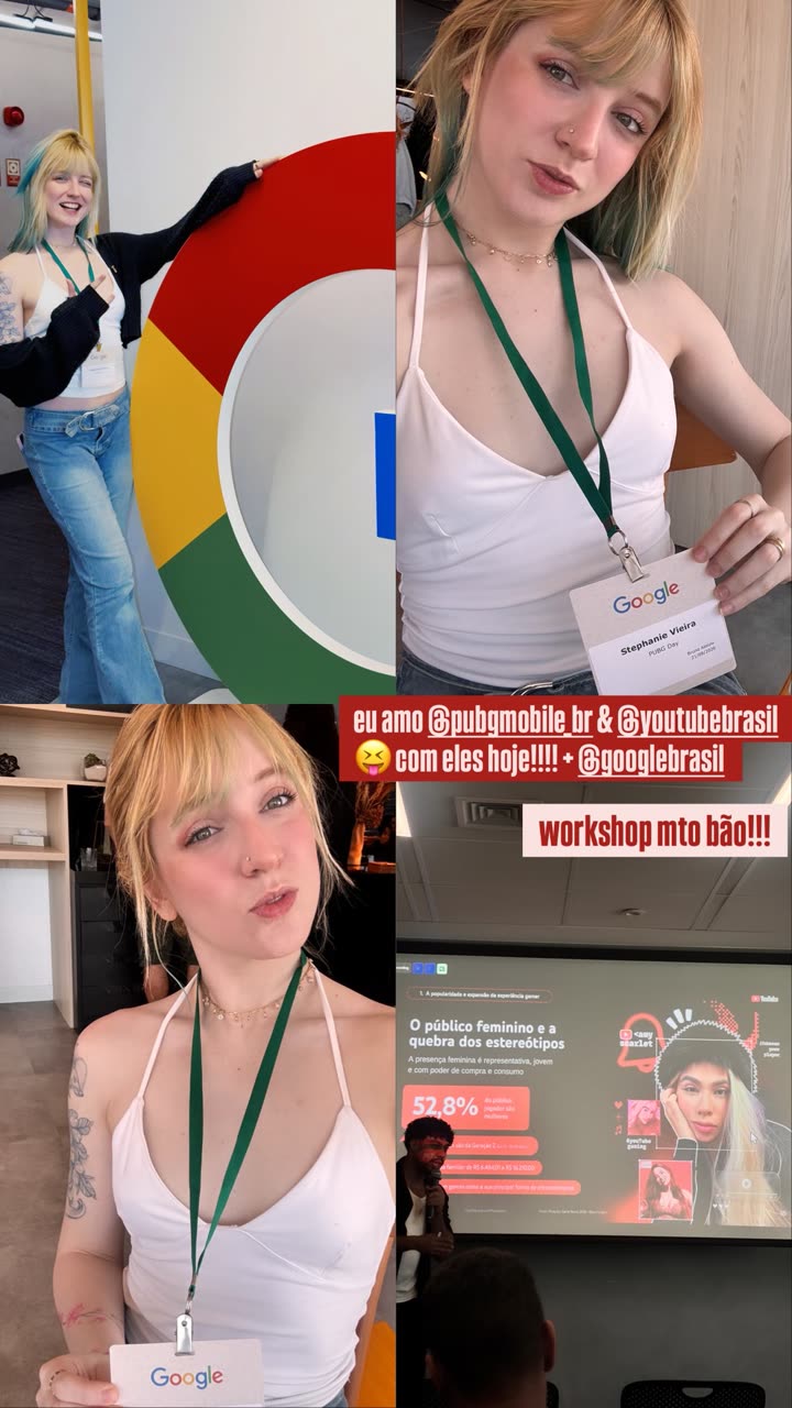 Steph de crachá no escritório do Google